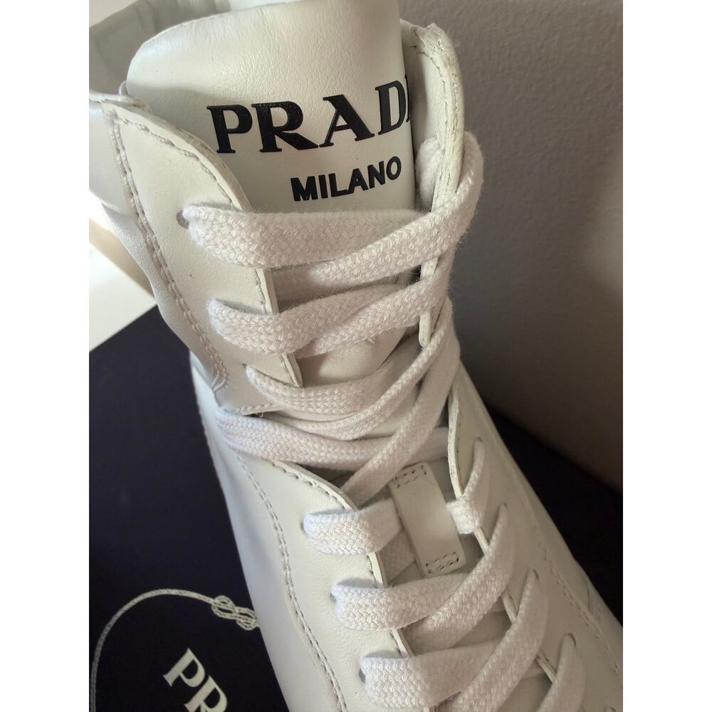 Prada White Sneakers Vitello High Top Leather Trainers Size 41 100% Authentic - Picture 10 of 12
